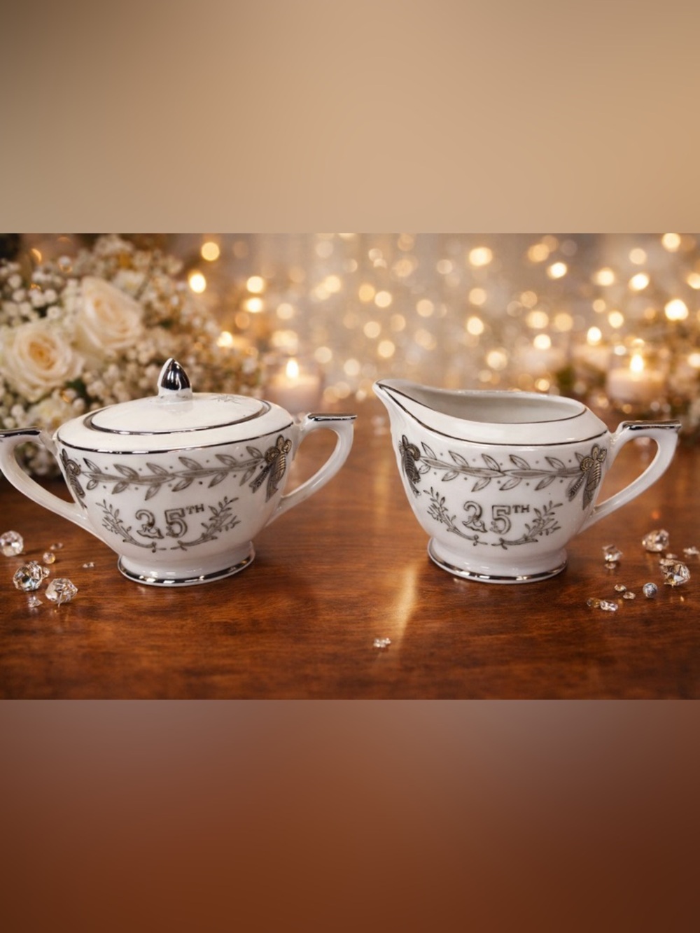Lefton Elegant 25th Anniversary Cream and‎ Sugar Set